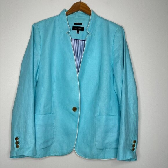 Talbots Aberdeen Linen Blazer Aqua Blue Stand Collar Size 18 - Picture 1 of 8